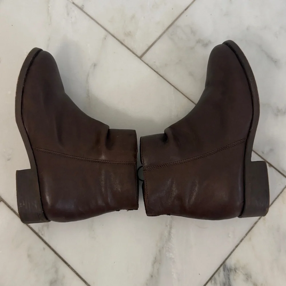 Beek Quail women’s 7.5 brown leather zip up 1.5” heel ankle boots designer